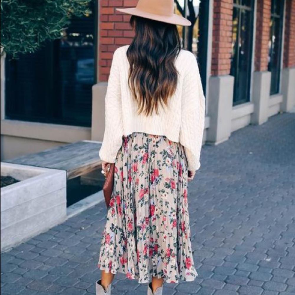 Floral Pleated Midi Skirt